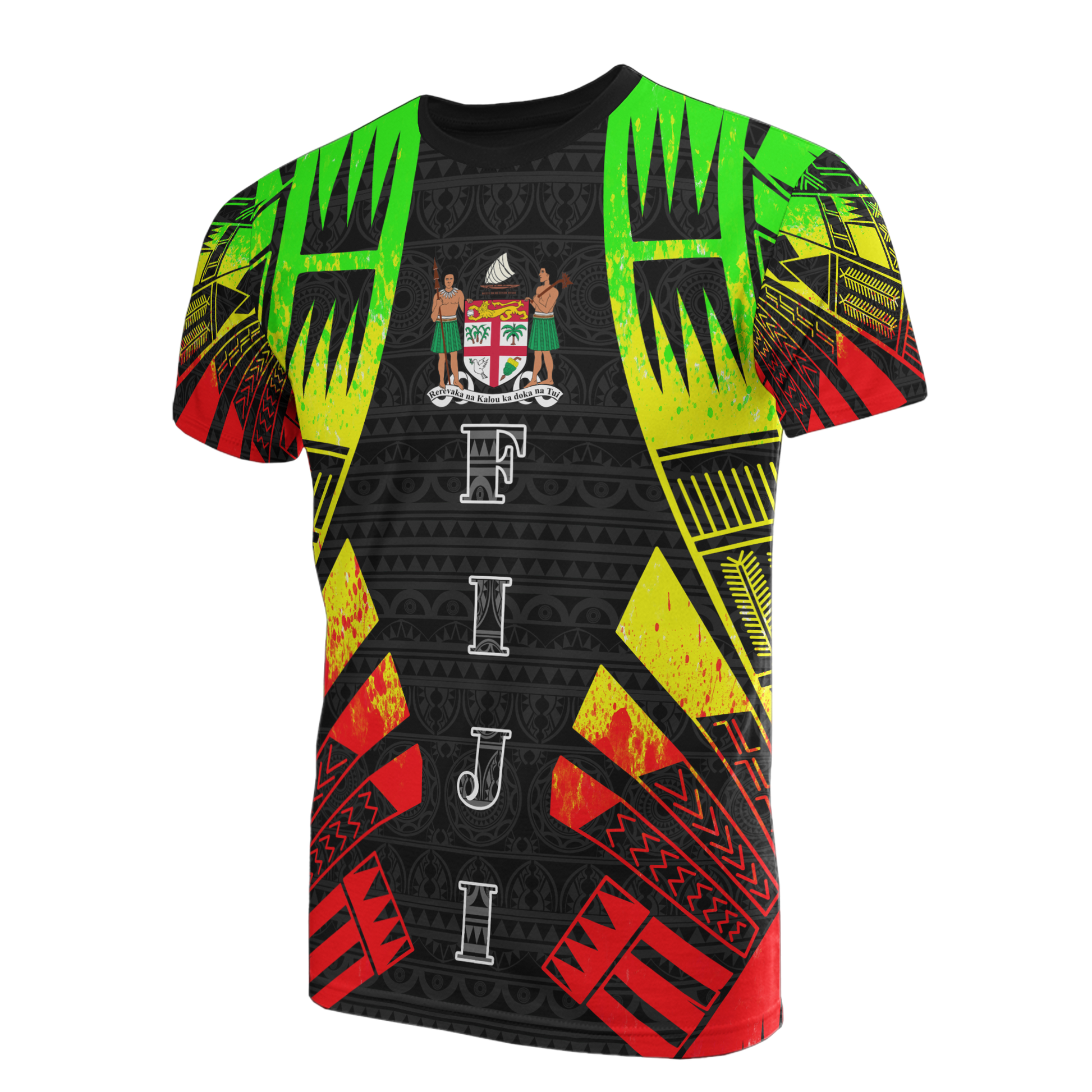 Fiji T - Shirt - Fiji Coat Of Arms Polynesian Tattoo Reggae Style