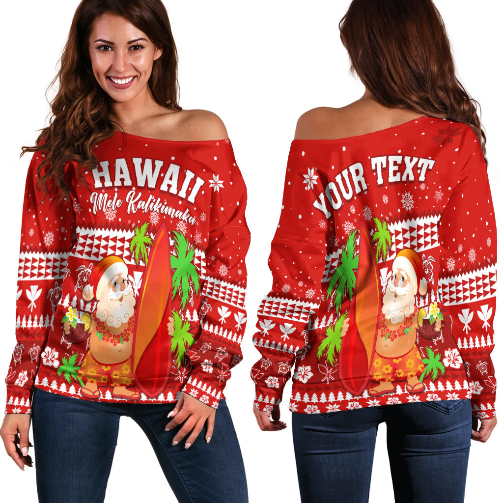 (Custom Personalised) Mele Kalikimaka Off Shoulder Sweater Santa Claus Hawaii Christmas