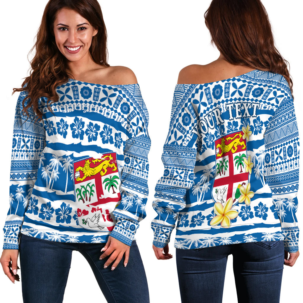 (Custom Personalised) Fiji Polynesian Off Shoulder Sweater Fijian Tapa Pattern