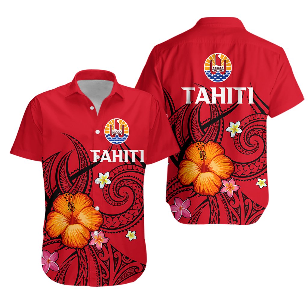 French Polynesia Hawaiian Shirt - Hibiscus With Tribal -