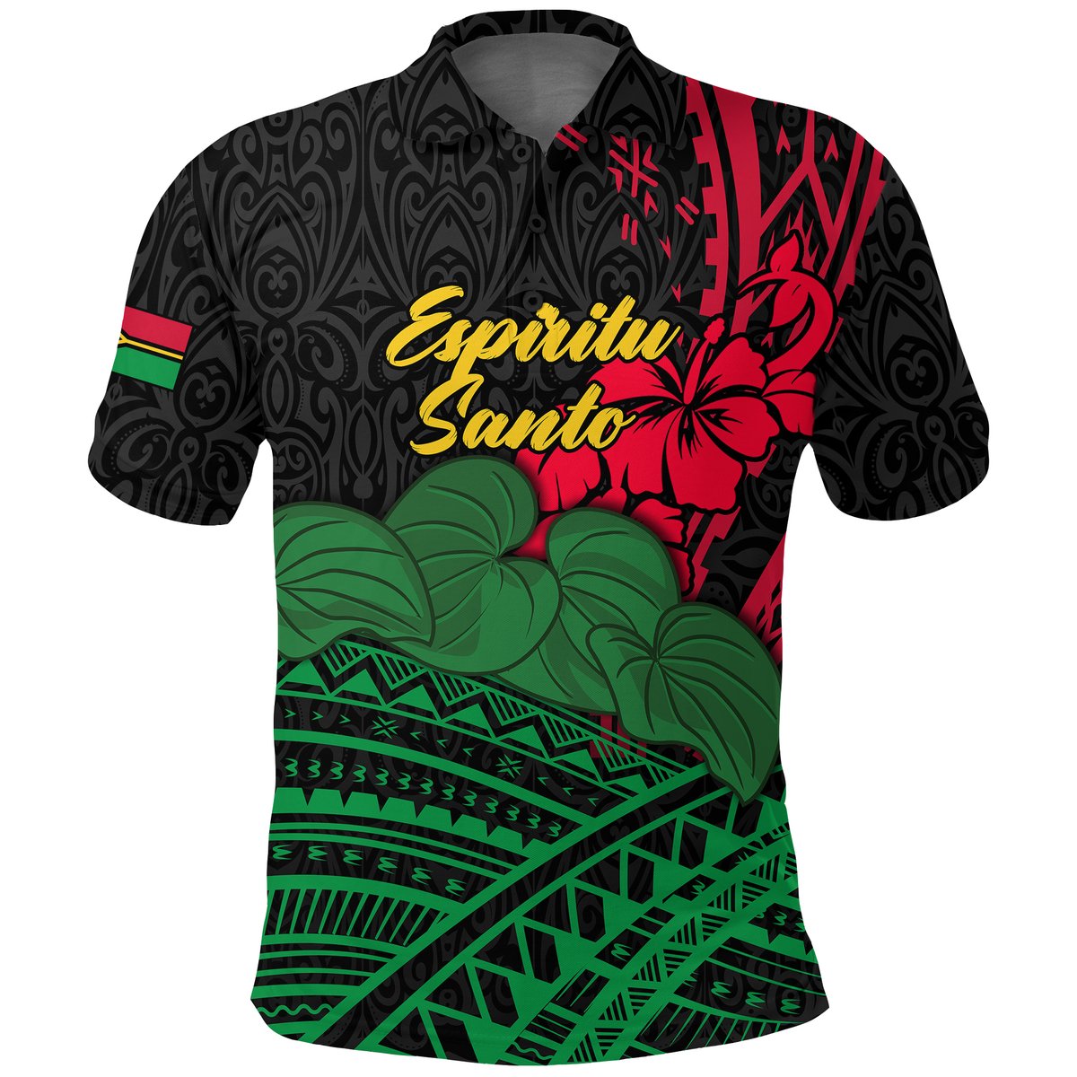 Vanuatu Espiritu Santo Polo Shirt - Kava With Hibiscus -