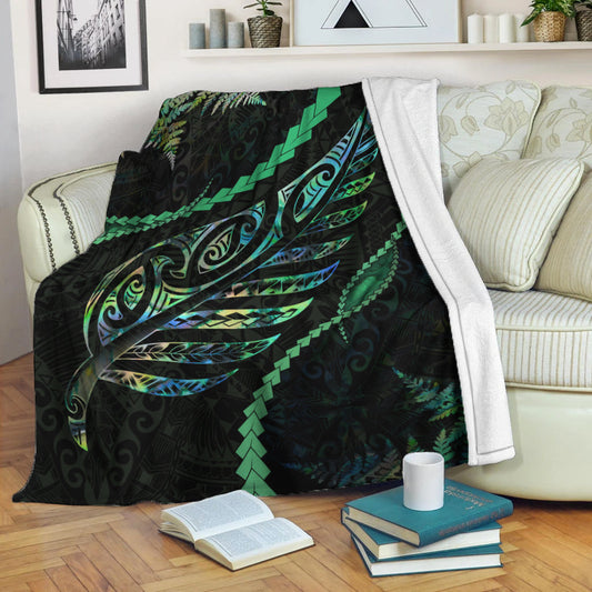 New Zealand Paua Shell Silver Fern Premium Blanket
