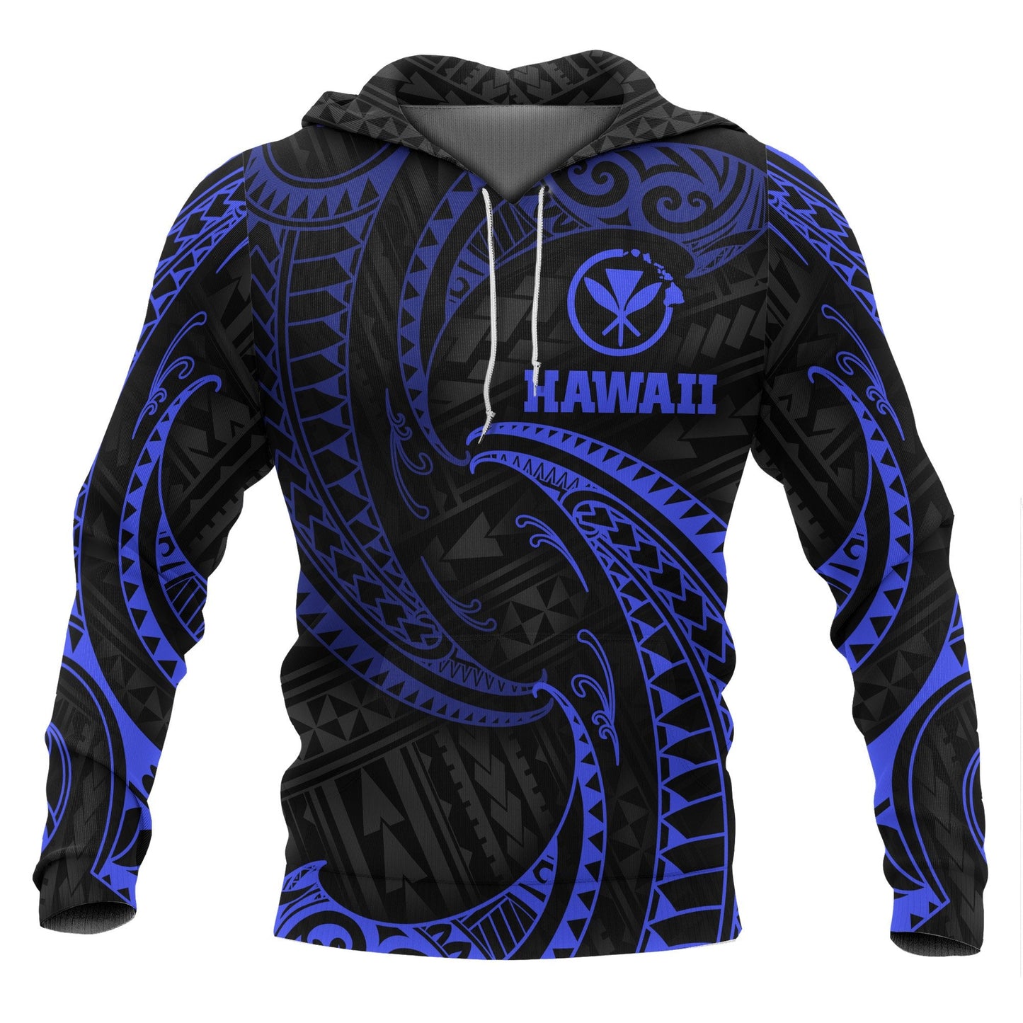 Hawaii Polynesian Hoodie Blue Tribal Wave