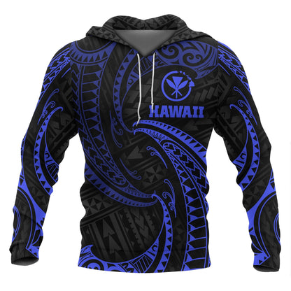 Hawaii Polynesian Hoodie Blue Tribal Wave