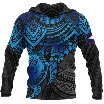 American Samoa Polynesian Hoodie Blue Turtle