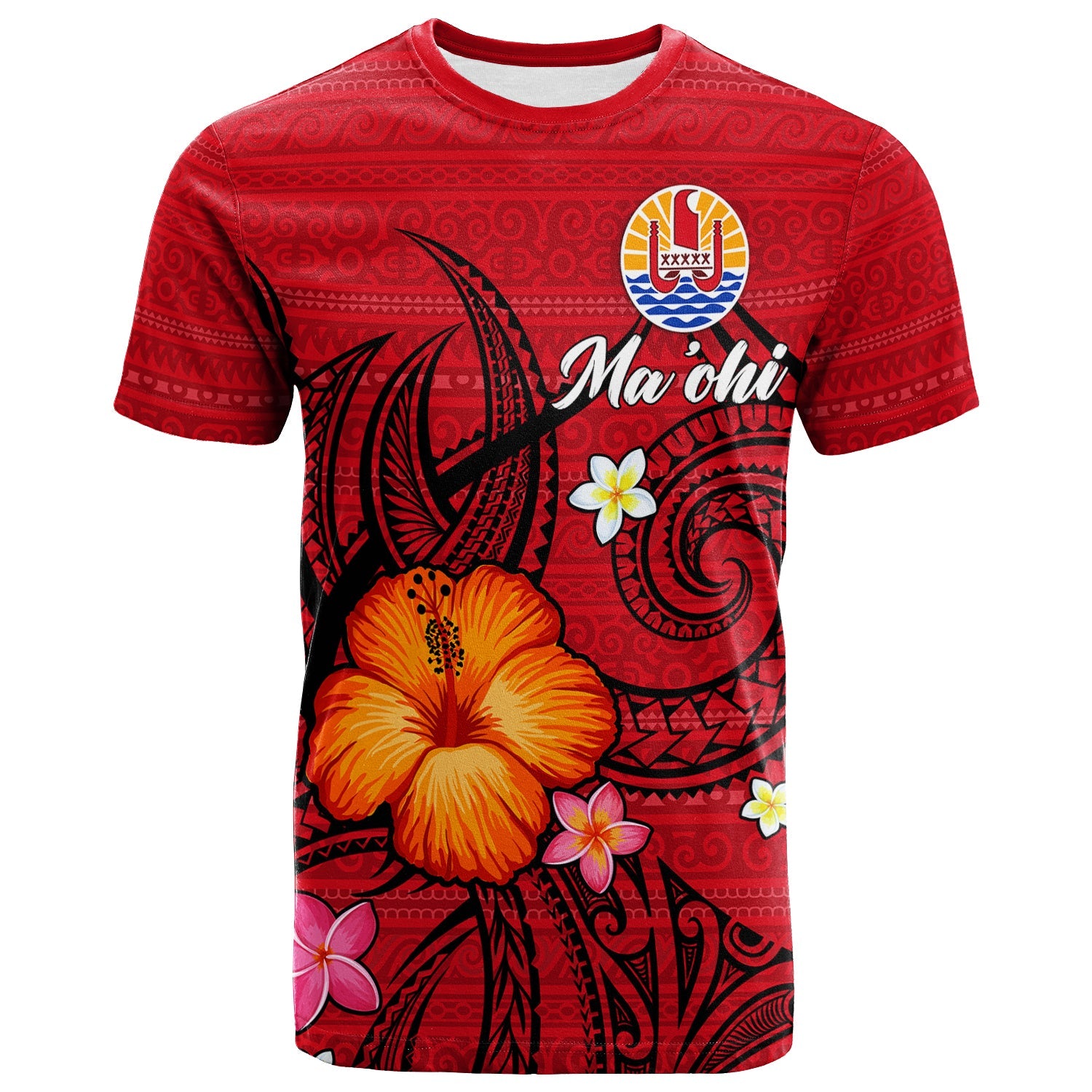 Tahiti Maohi T Shirt Hibiscus With Tribal 2