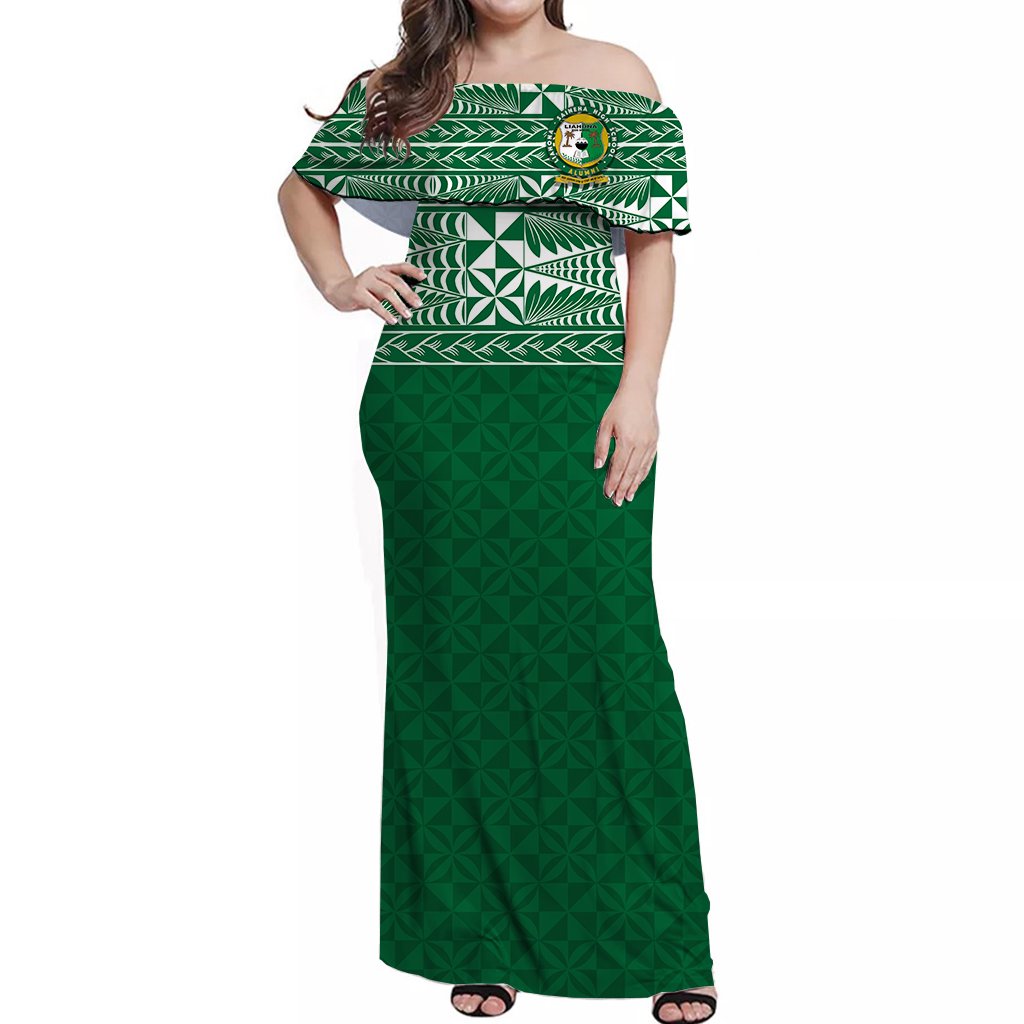 Liahona Tonga Off Shoulder Long Dress Tongan Pattern