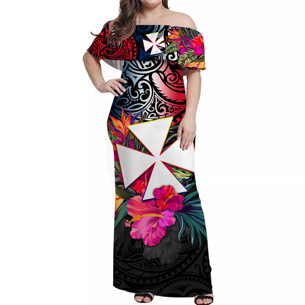 Wallis và Futuna Off Shoulder Long Dress Alluring Polynesia and Tropical Flowers Ver.01