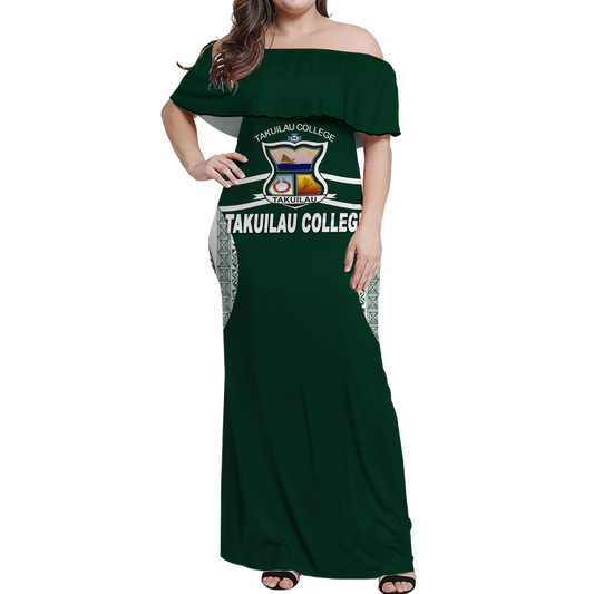 Takuilau College Tongan Patterns Off Shoulder Long Dress