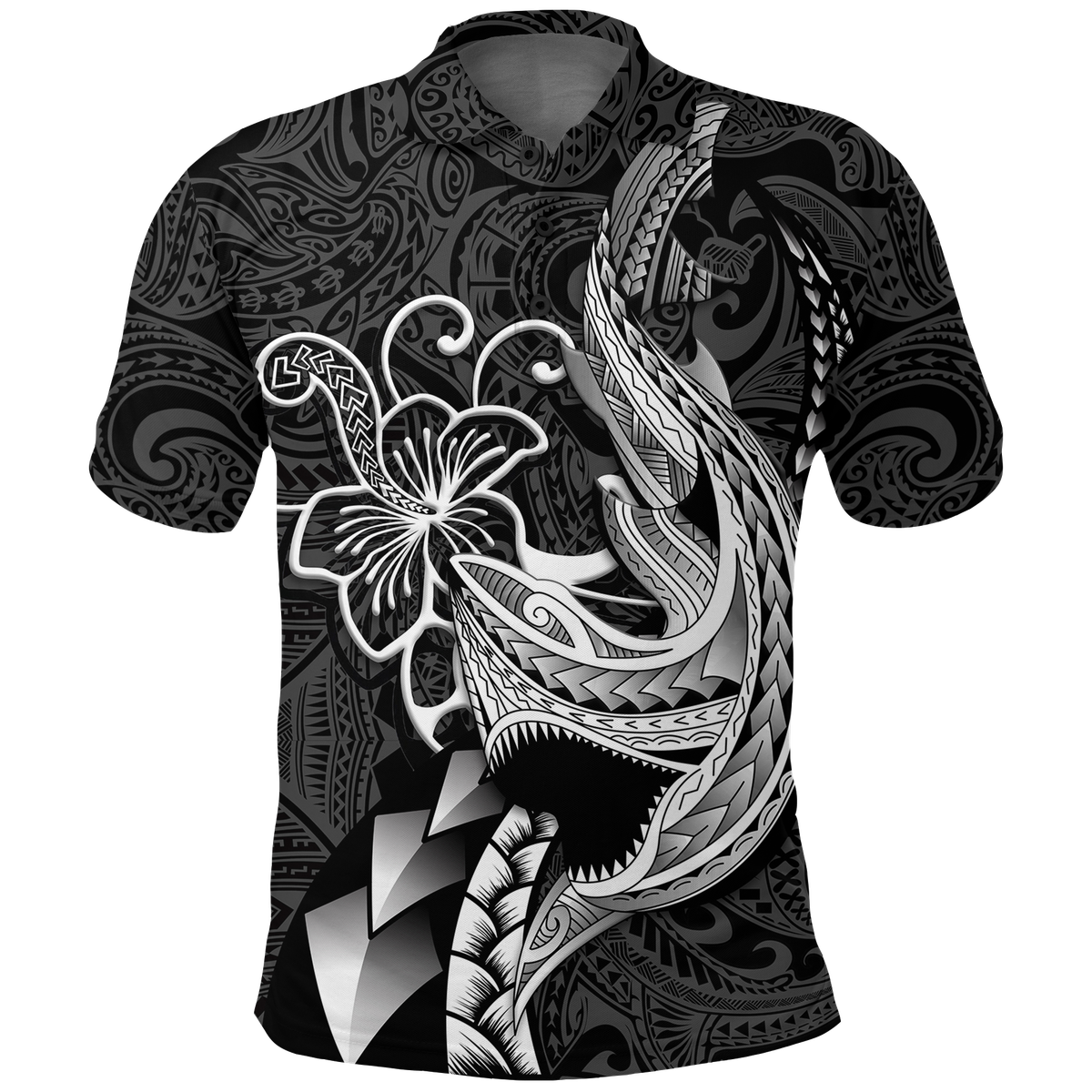 Polynesian Shark Tattoo Hawaii Tribal Polo Shirt -