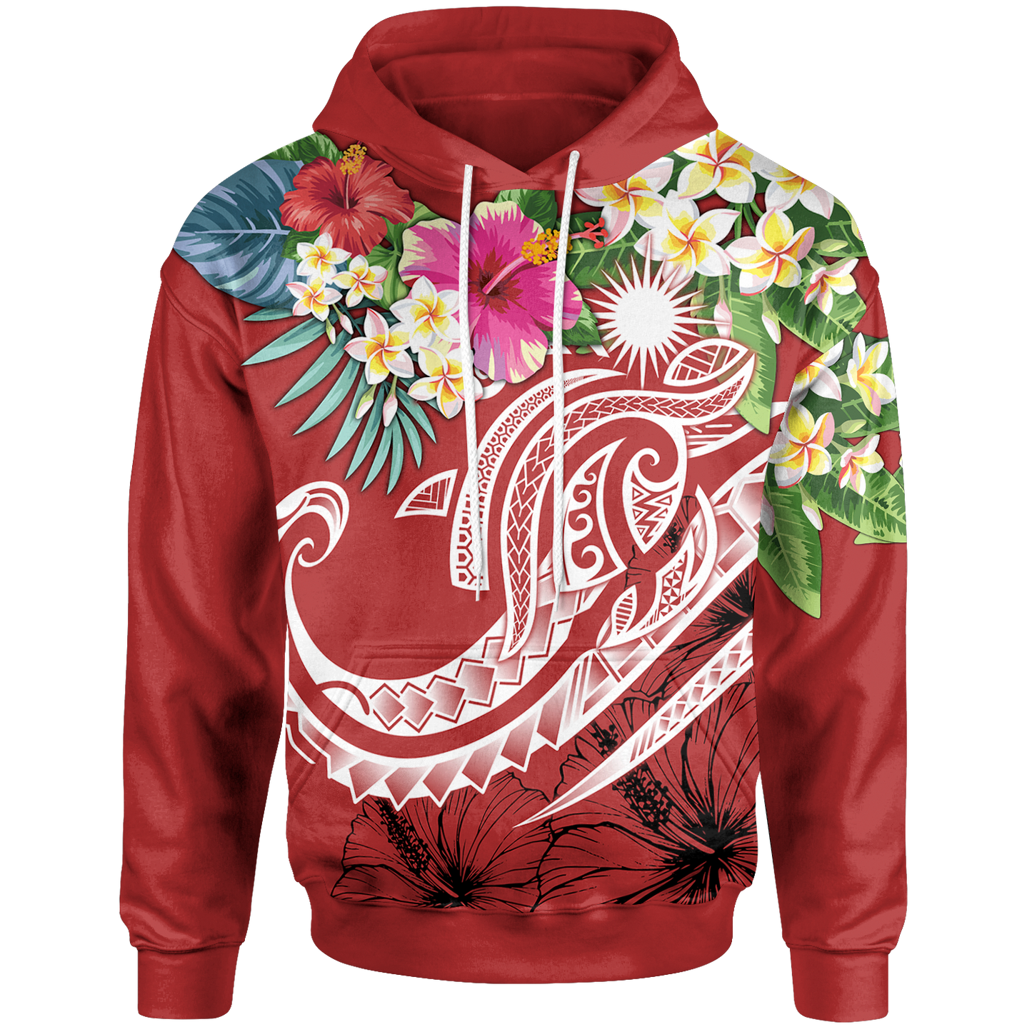 Marshall Islands Polynesian Hoodie Summer Plumeria (Red)