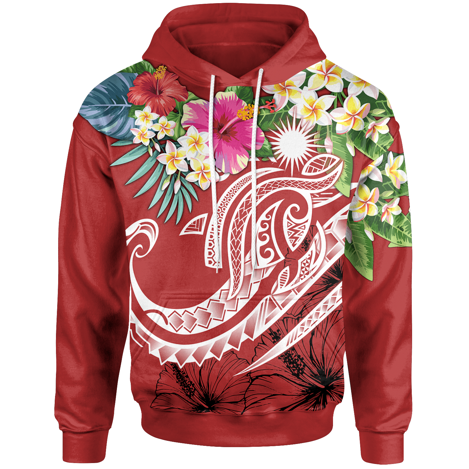 Marshall Islands Polynesian Hoodie Summer Plumeria (Red)
