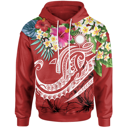 Marshall Islands Polynesian Hoodie Summer Plumeria (Red)