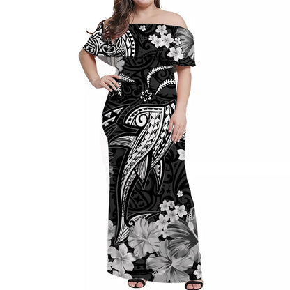 Hawaii Off Shoulder Long Dress Polynesia White Shark