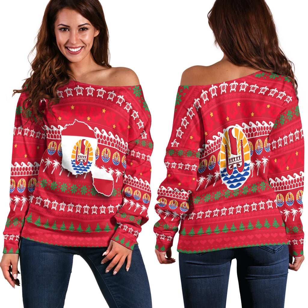 Tahiti Christmas Women Off Shoulder Sweater Ugly Christmas