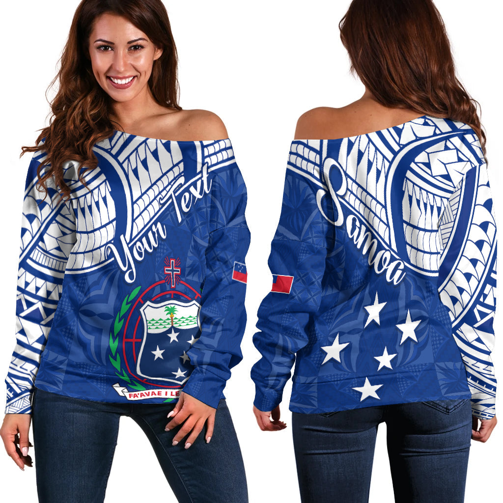 (Custom Personalised) Samoa Siapo Off Shoulder Sweater Sporty Mix Barkcloth Panel