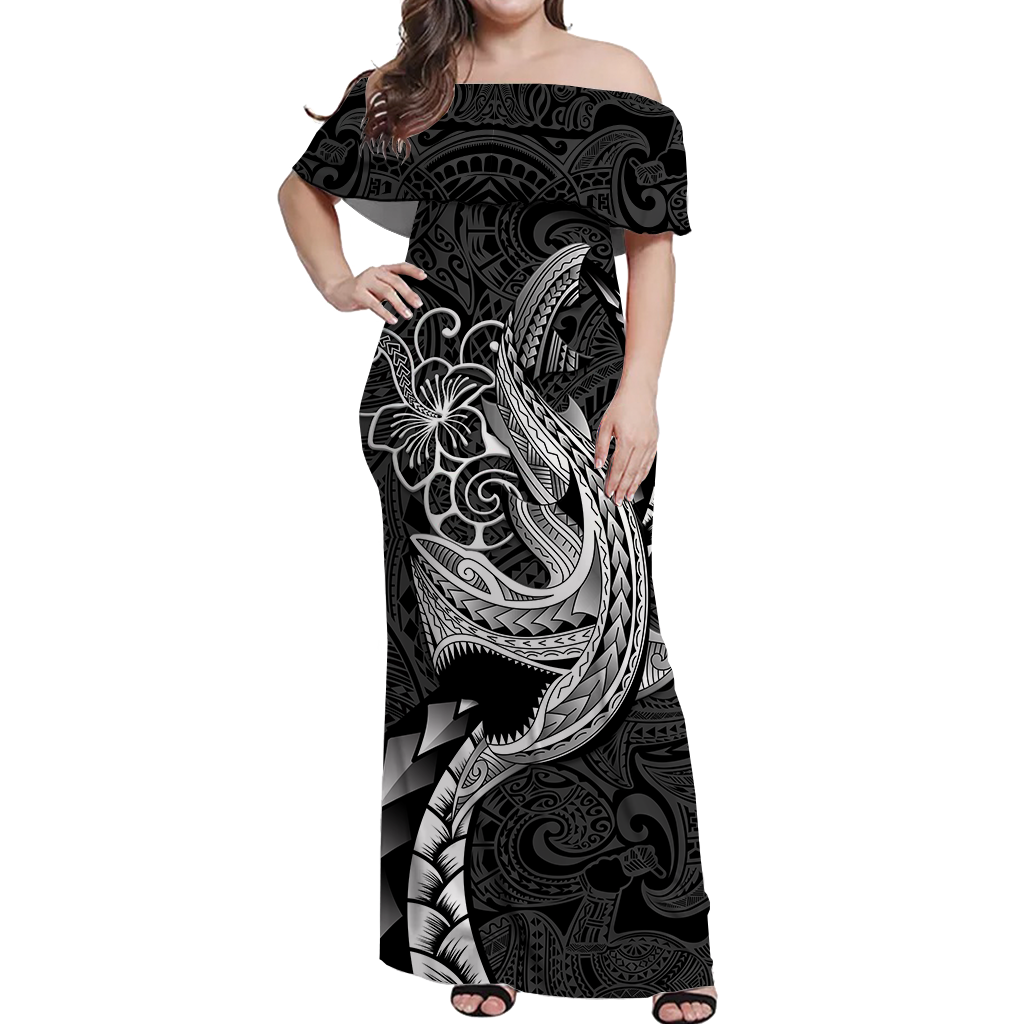Polynesian Shark Tattoo Hawaii Tribal Off Shoulder Long Dress