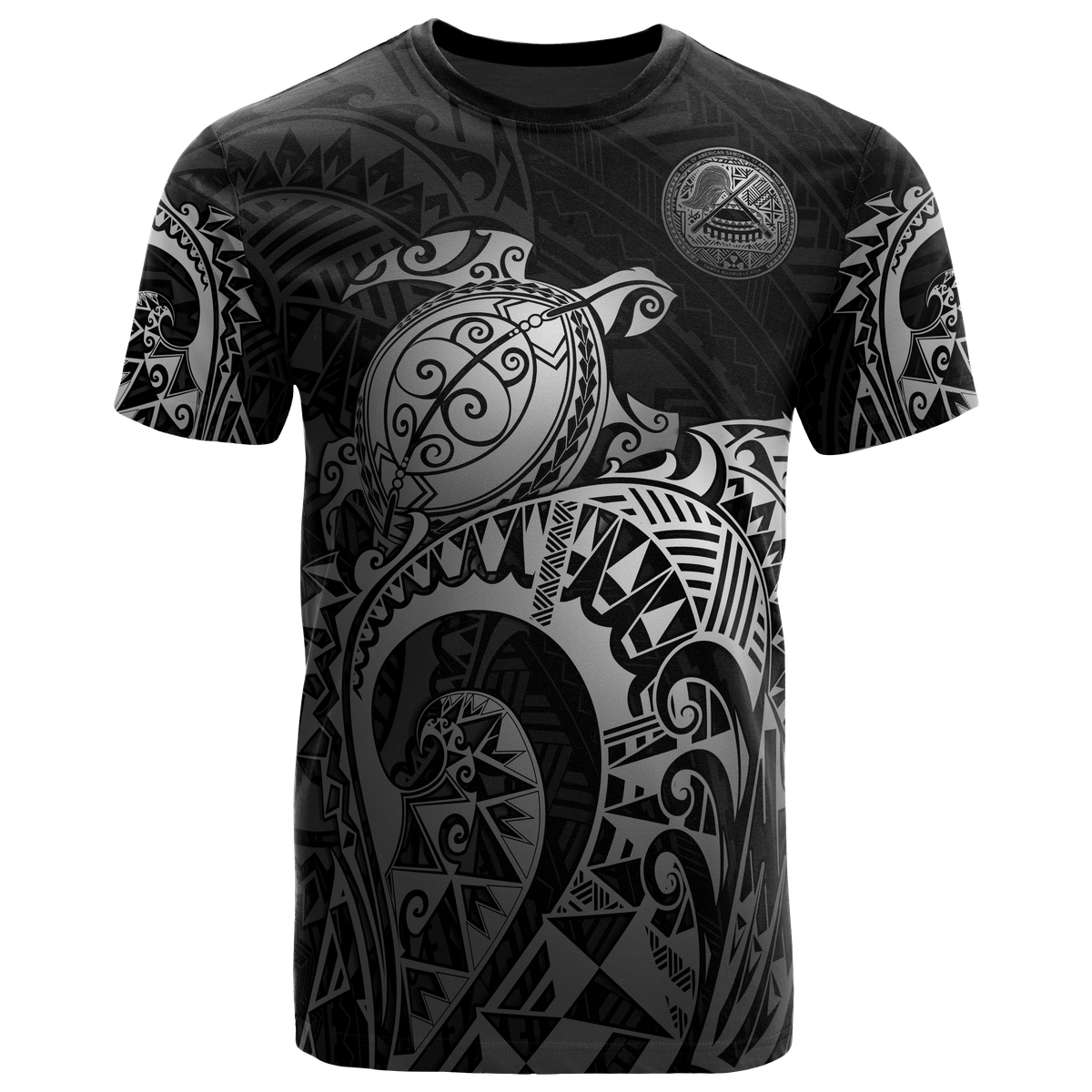 American Samoa T - Shirt - American Samoa Seal Polynesian Silver Turtle Tattoo
