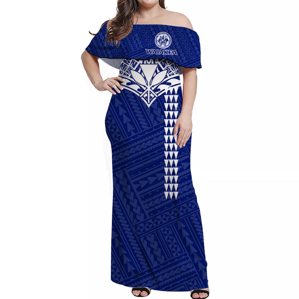 Hawaii Waiakea High School Polynesian Tribal Off Shoulder Dress