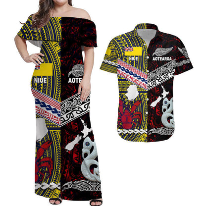 Matching Clothes For Couples New Zealand And Niue Combo Dress And Shirt Together Red