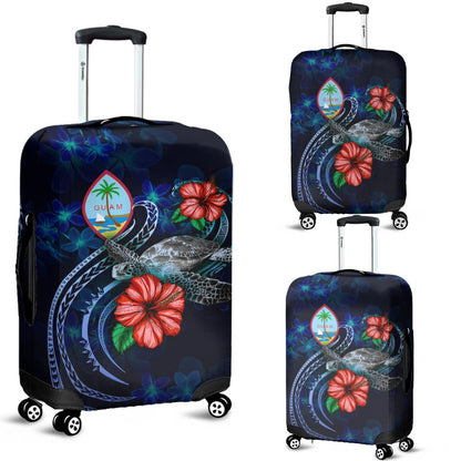 Guam Polynesian Luggage Cover Blue Turtle Hibiscus