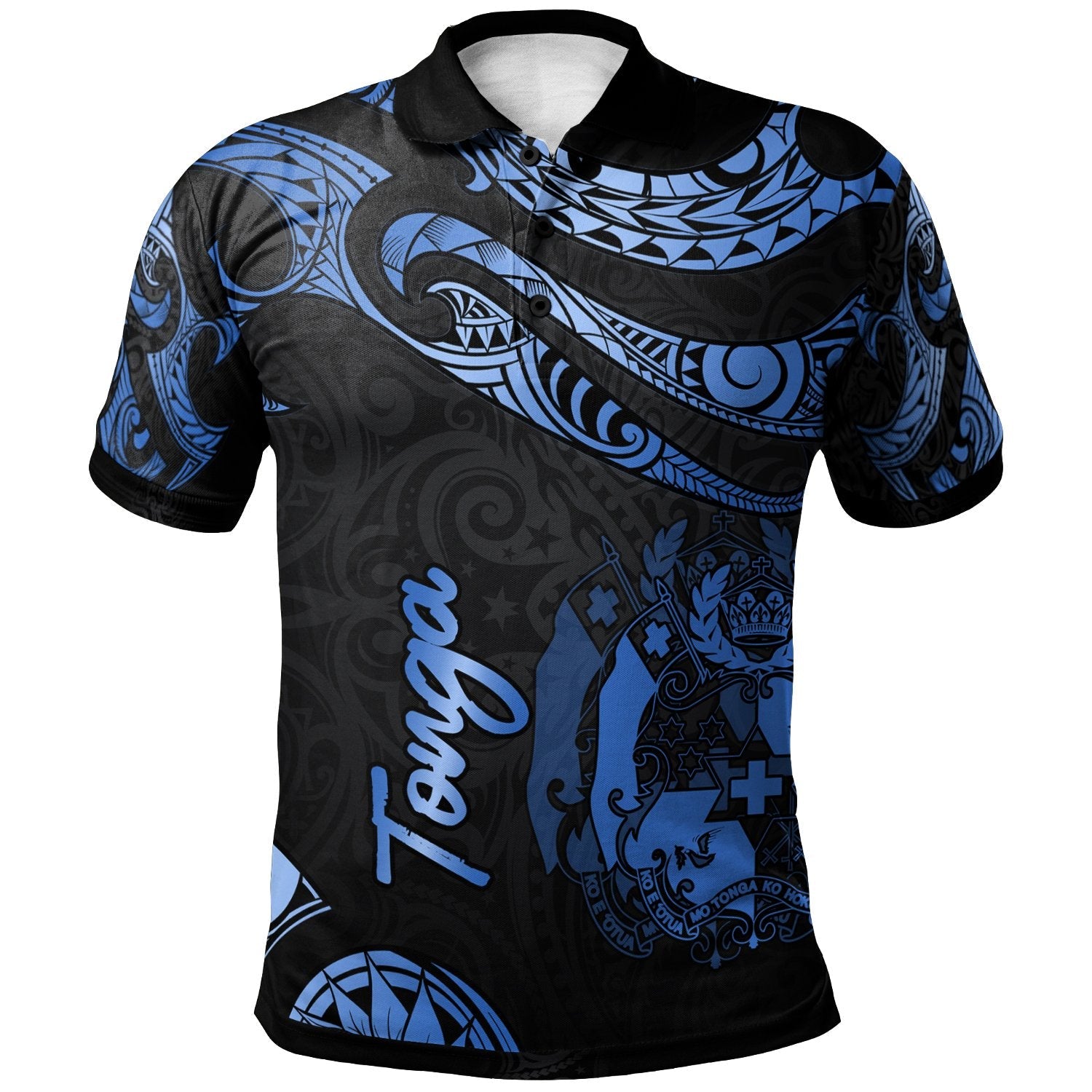 Tonga Polynesian Polo Shirt - Poly Tattoo Blue Version