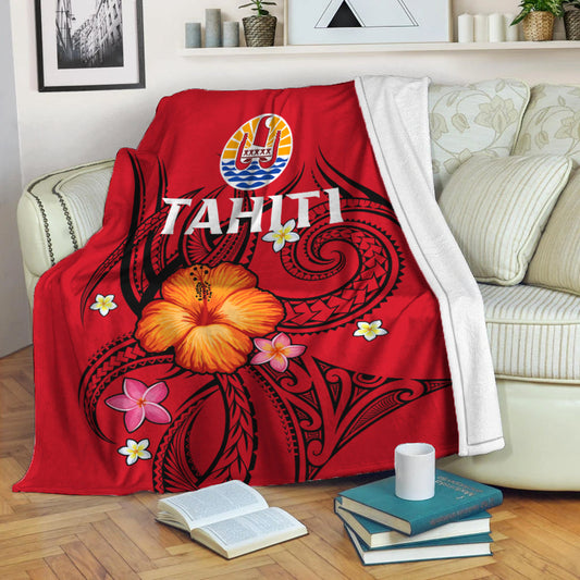 French Polynesia Blanket Hibiscus With Tribal