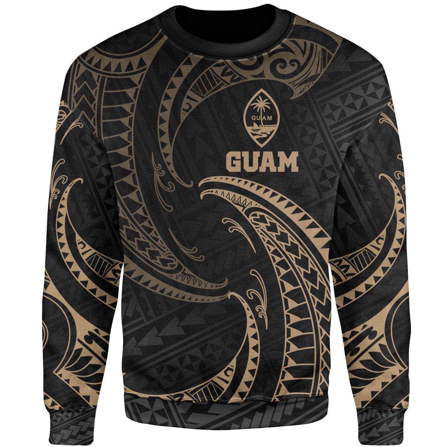 Guam Polynesian Sweater Gold Tribal Wave