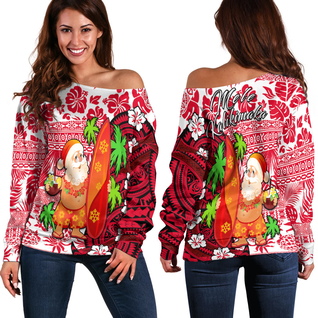 Mele Kalikimaka Off Shoulder Sweater Christmas Hawaii with Santa Claus