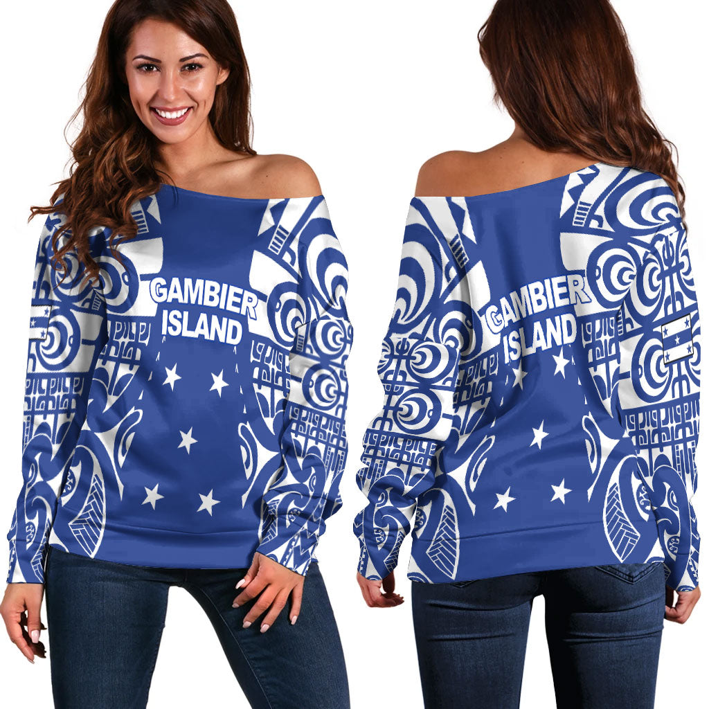 Gambier Islands Tribal Tattoo Women Off Shoulder Sweater