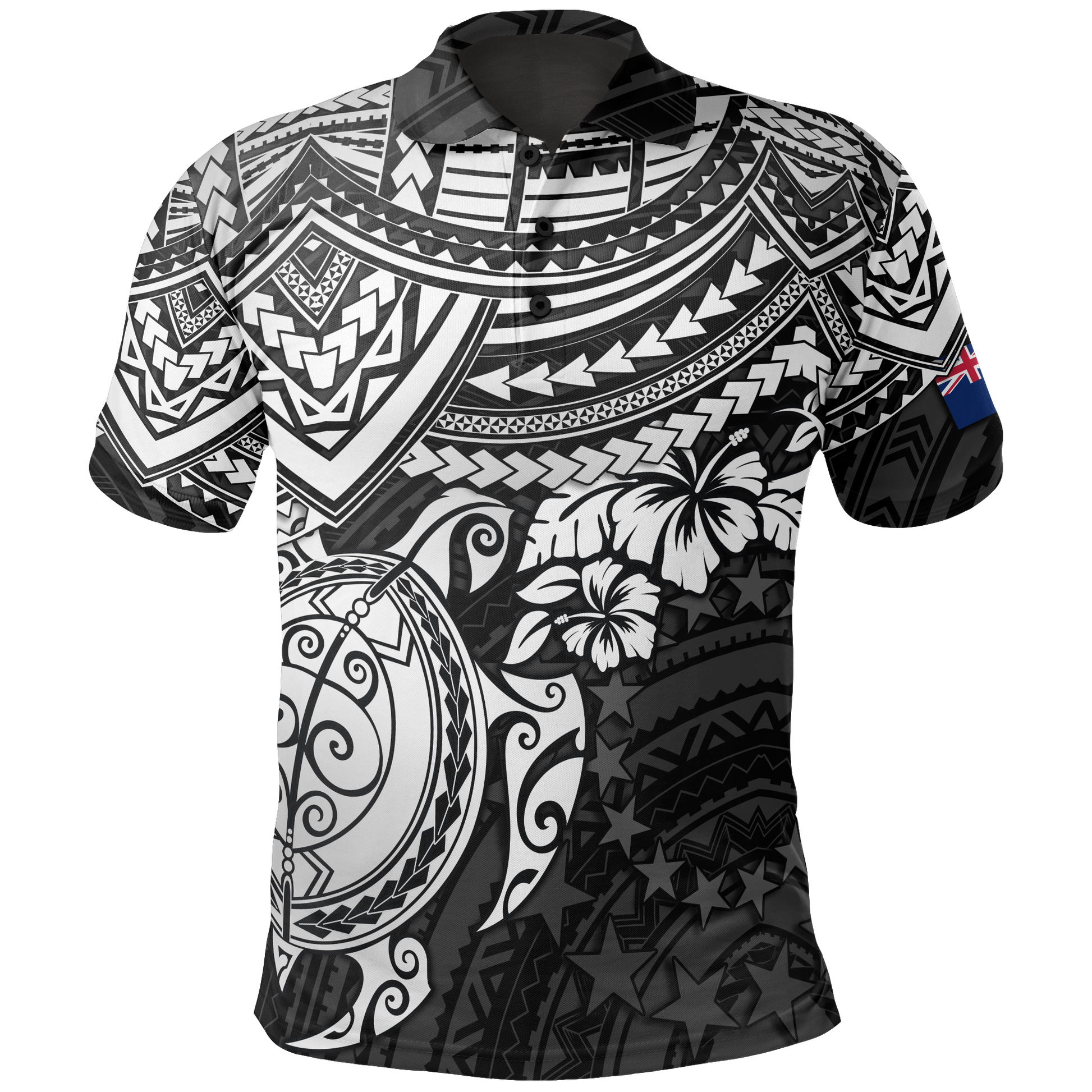 Cook Islands Polo Shirt - Cook Islands Flag White Turtle Hibiscus