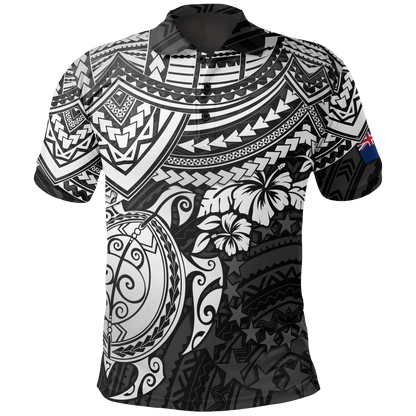 Cook Islands Polo Shirt - Cook Islands Flag White Turtle Hibiscus