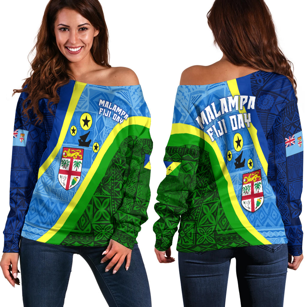 Vanuatu Malampa Fiji Day Off Shoulder Sweater Combine Flag Design