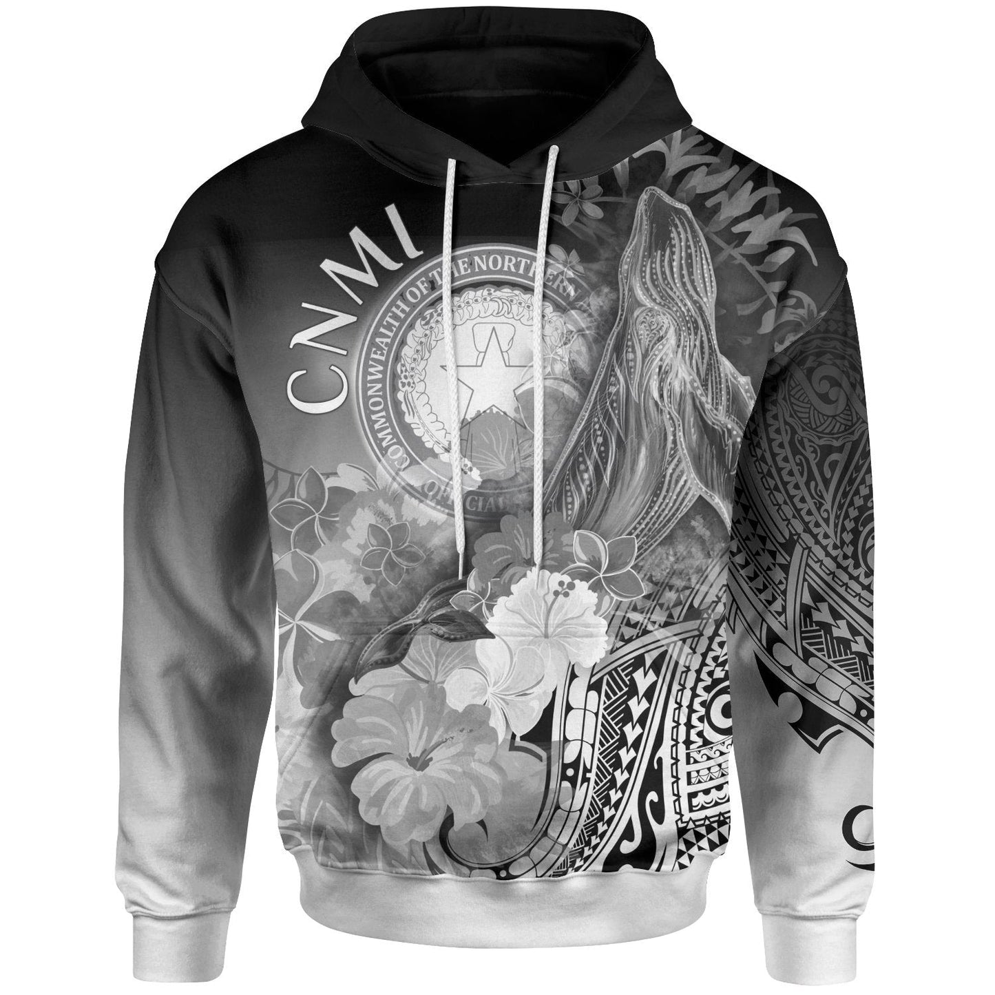 CNMI Hoodie Humpback Whale with Tropical Flowers White