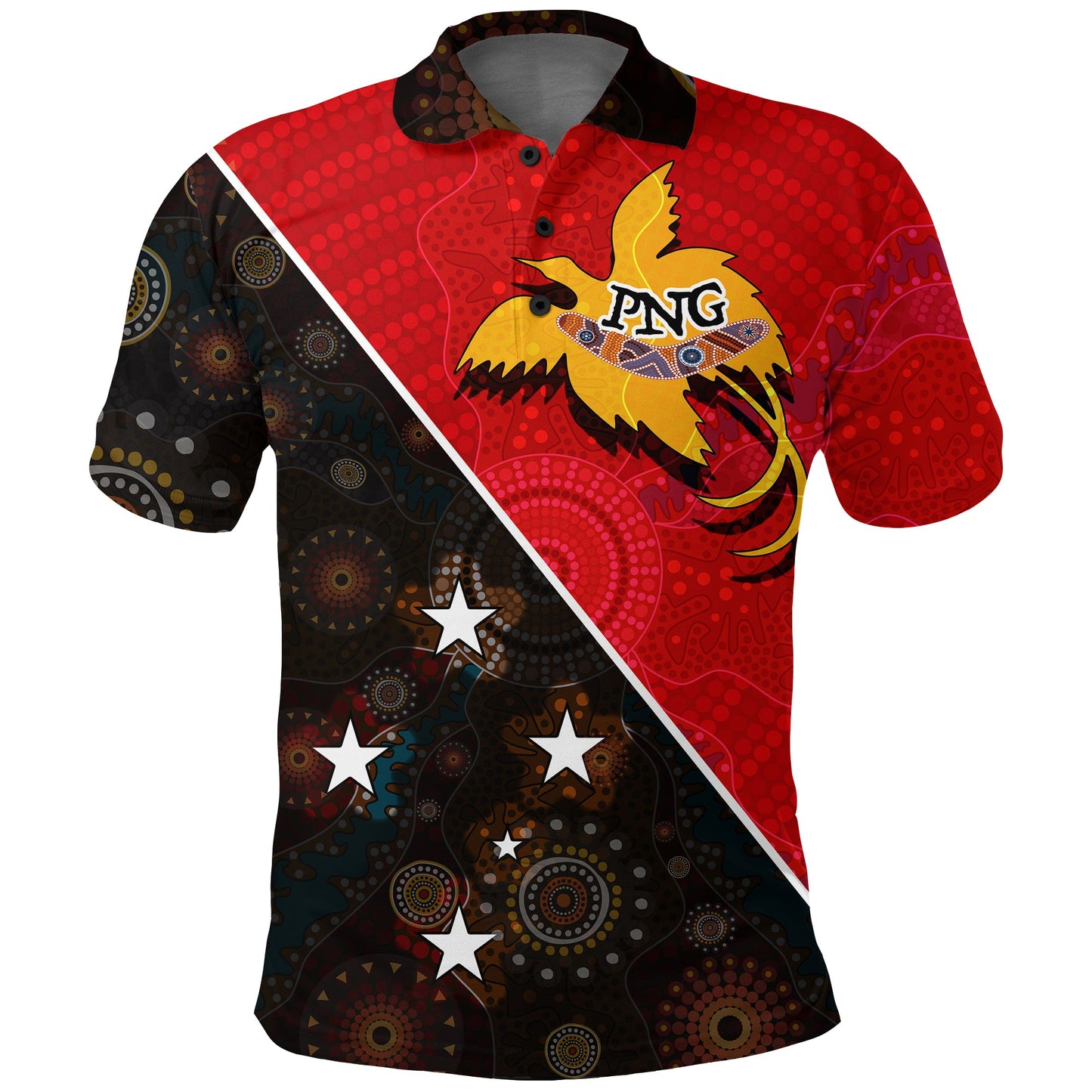 Papua New Guinea With Australian Aboriginal Print Polo Shirt -