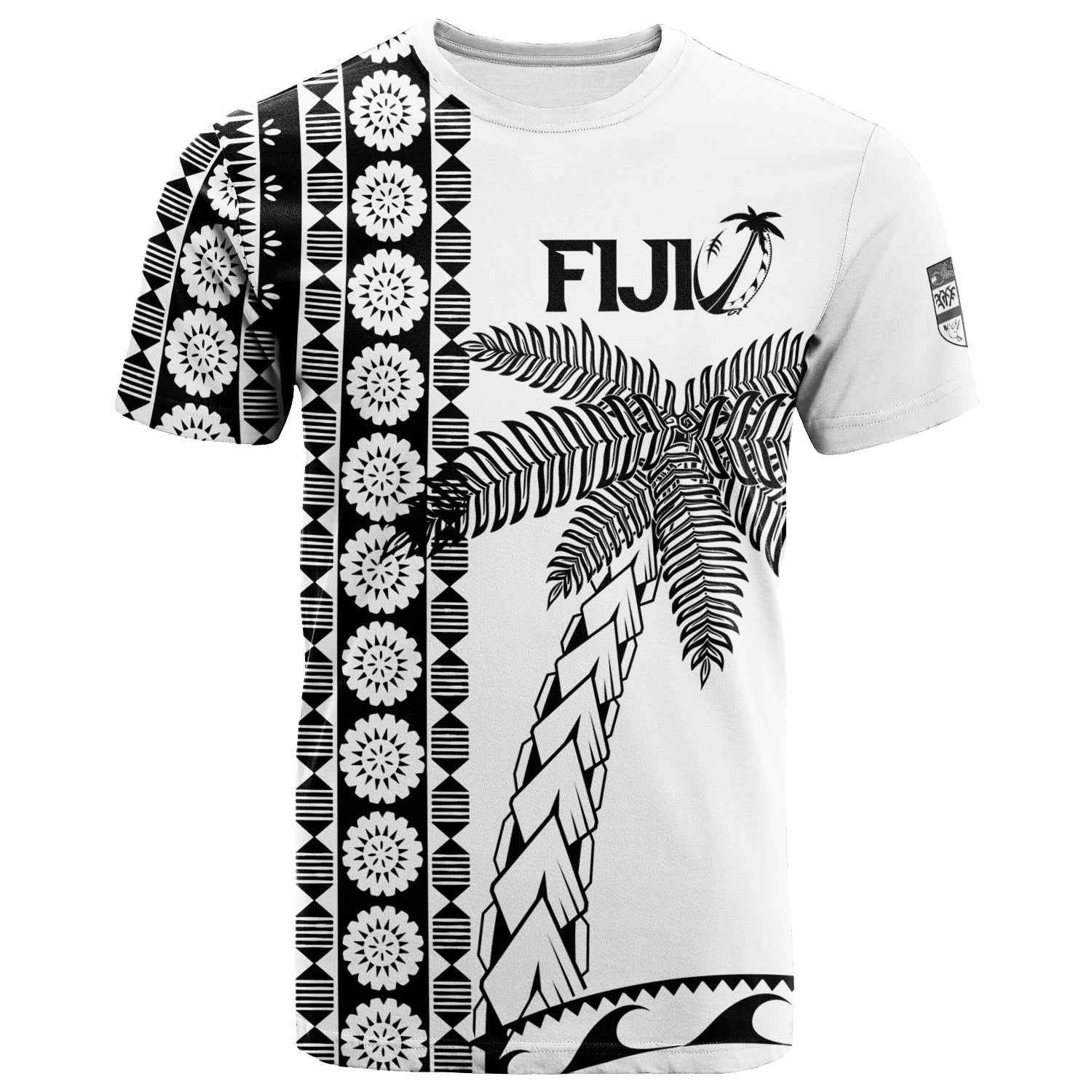 Fiji Rugby T Shirt Coconut Tree With Tapa Pattern 2