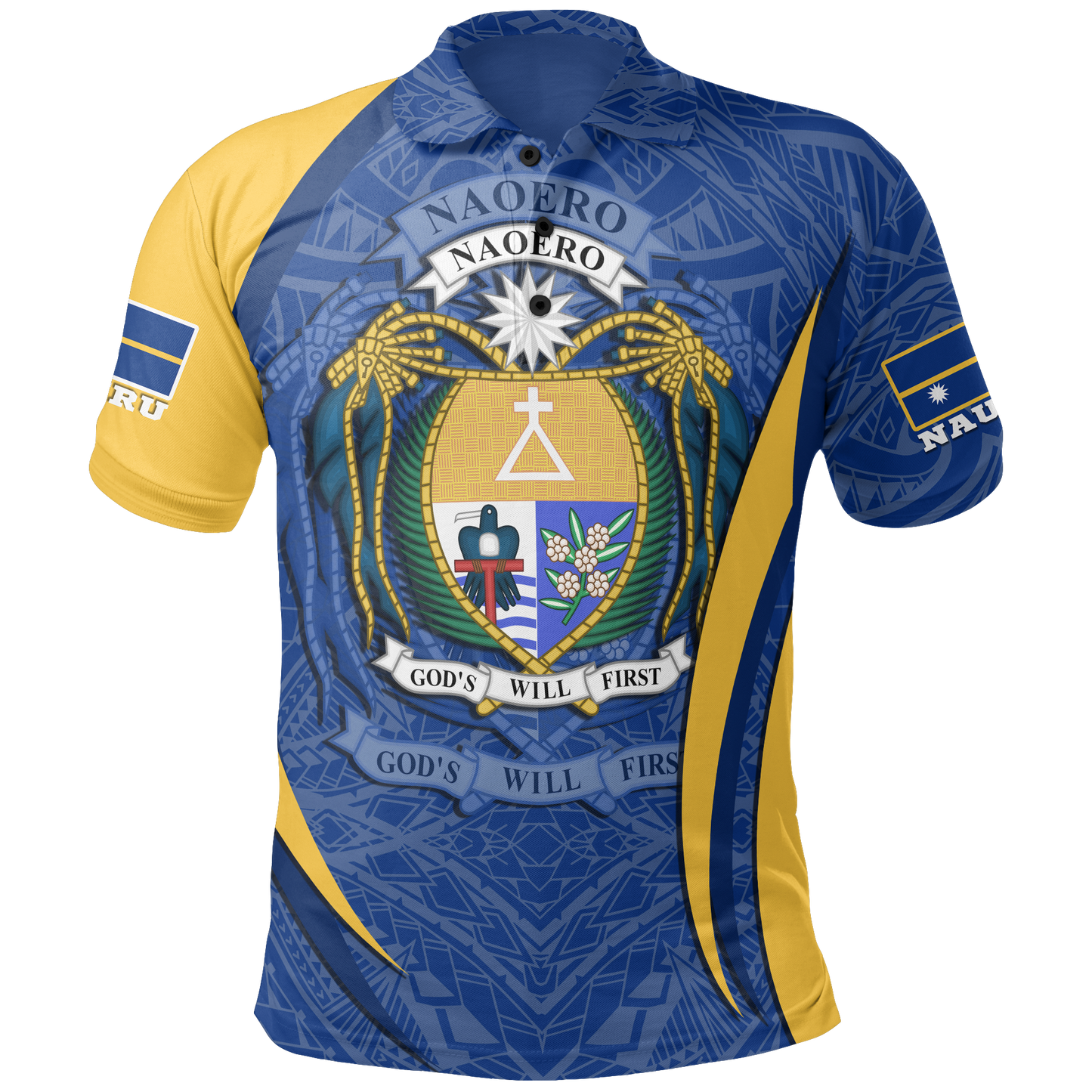 Nauru Polo Shirt - Nauru Flag Coat Of Arms Blue