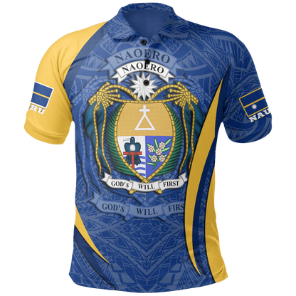 Nauru Polo Shirt - Nauru Flag Coat Of Arms Blue