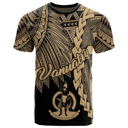 Vanuatu Polynesian T - Shirt - Tribal Wave Tattoo Gold