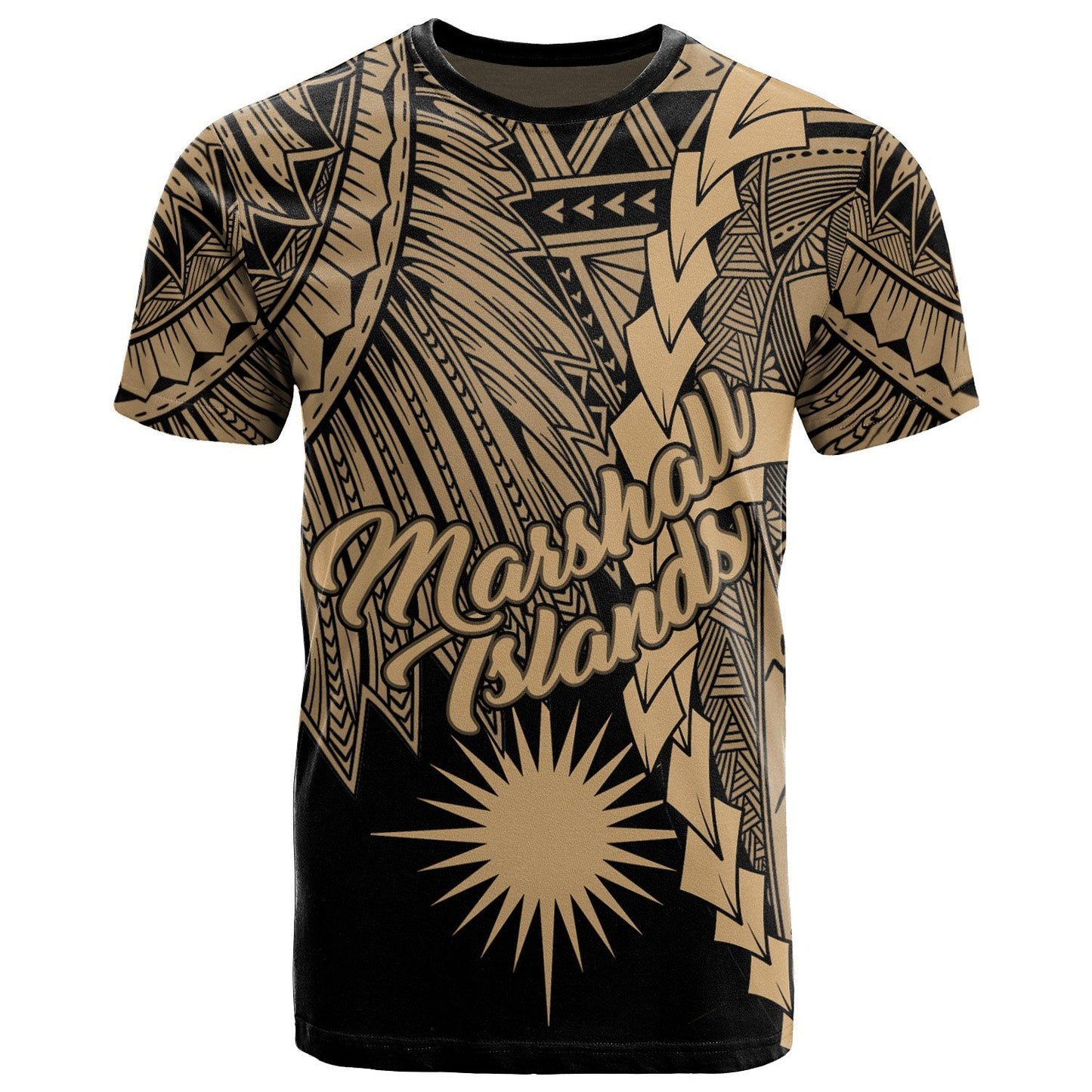 Marshall Islands Polynesian T Shirt Tribal Wave Tattoo Gold