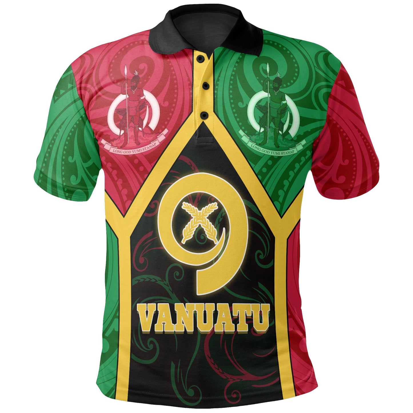 Vanuatu Polynesian Polo Shirt - Vanuatu Flag and Coat Of Arms