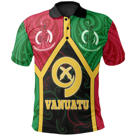 Vanuatu Polynesian Polo Shirt - Vanuatu Flag and Coat Of Arms