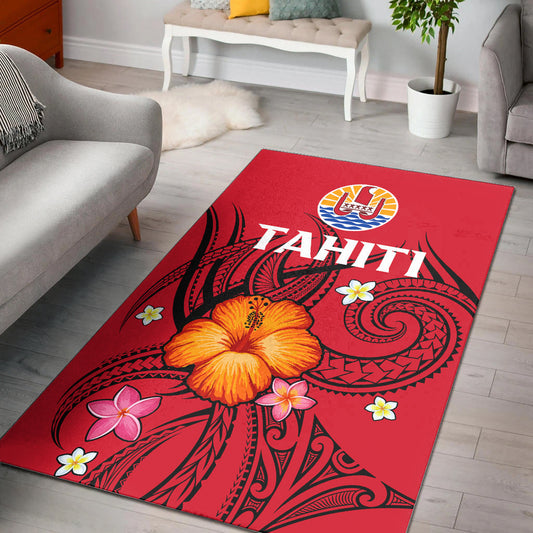 French Polynesia Area Rug Hibiscus With Tribal