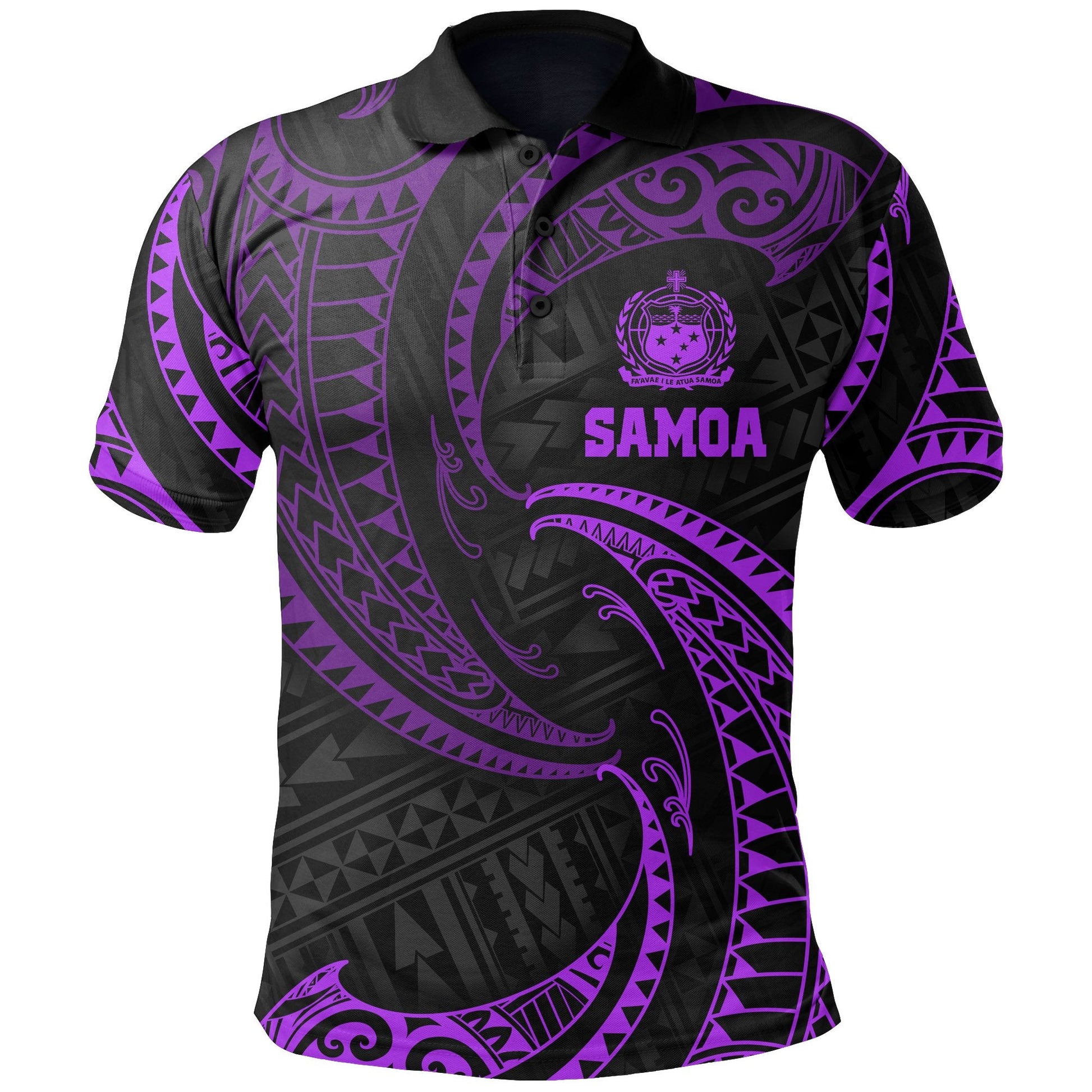 Samoa Polynesian Polo Shirt - Purple Tribal Wave