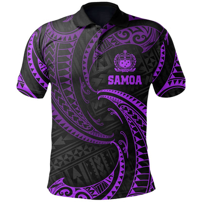 Samoa Polynesian Polo Shirt - Purple Tribal Wave