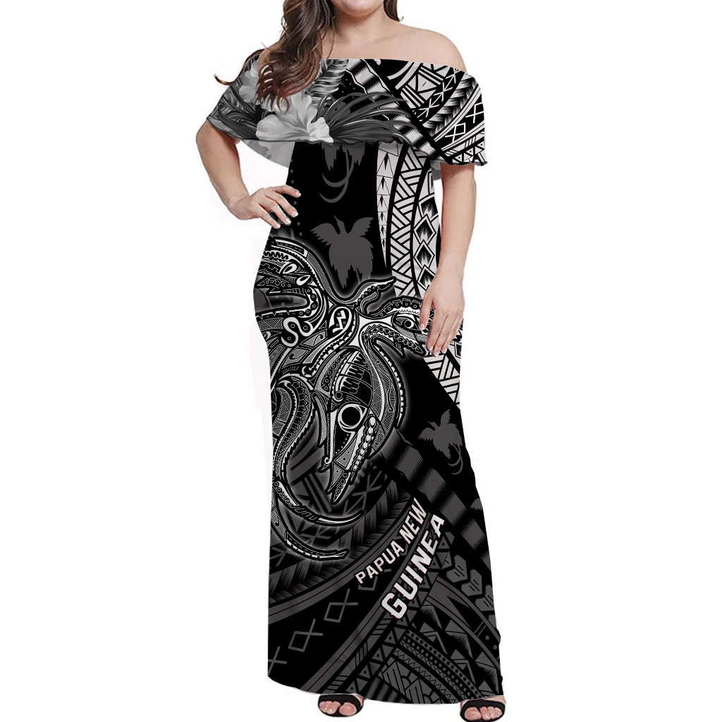 Custom Personalised Papua New Guinea Off Shoulder Long Dress Raggiana Birds Of Paradise Black