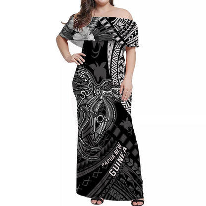 Custom Personalised Papua New Guinea Off Shoulder Long Dress Raggiana Birds Of Paradise Black