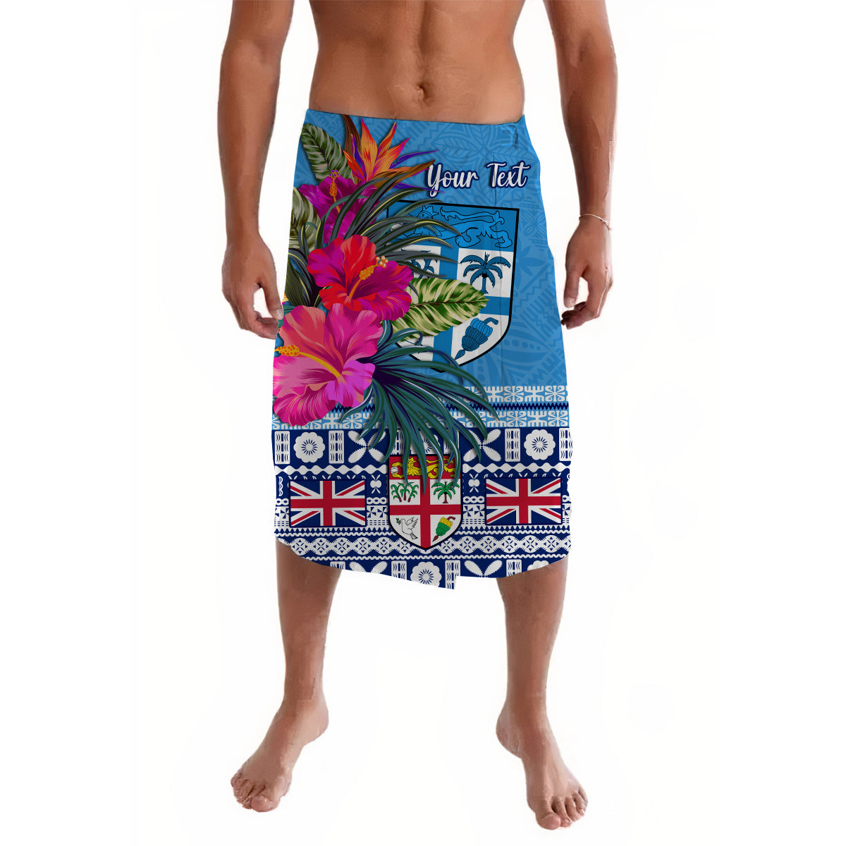 (Custom Personalised) Fiji Lavalava Blue Polynesian Tropical Flowers