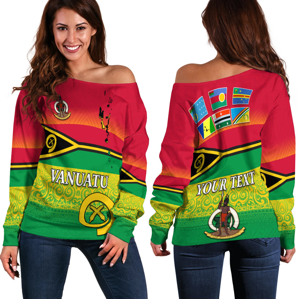 (Custom Personalised) Vanuatu Color Off Shoulder Sweater Six Provinces and Map