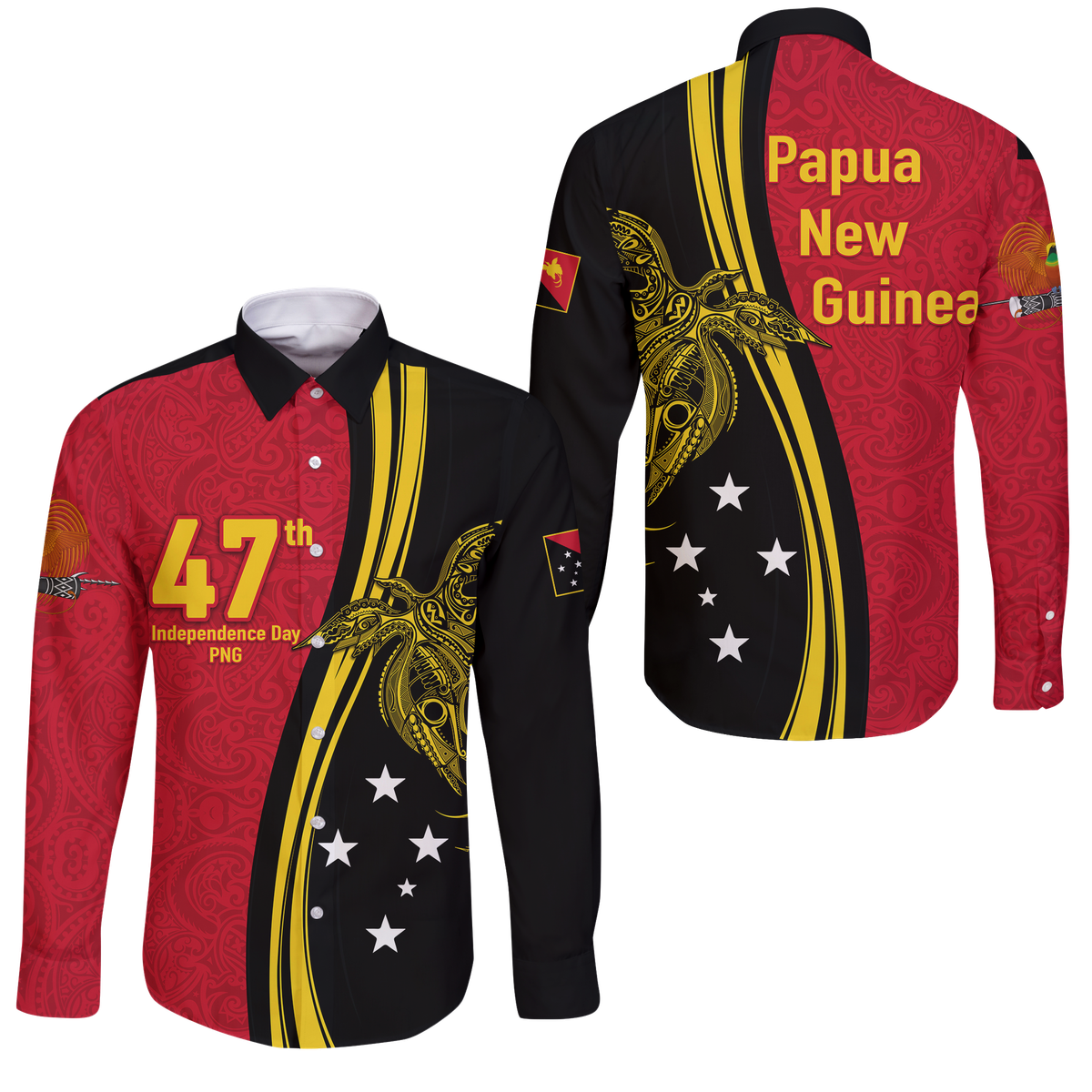 Papua New Guinea Independence Anniversary Polynesian Tribal Long Sleeve Button Shirt